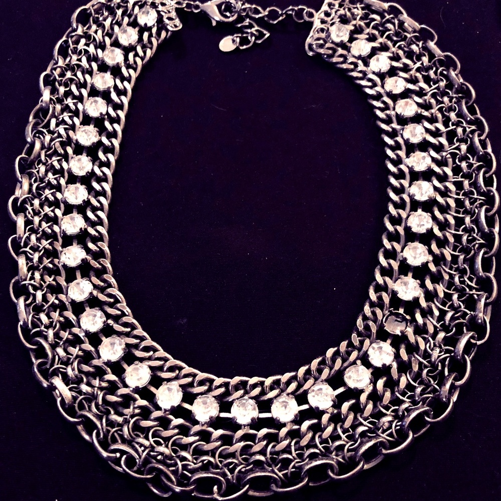 Silver necklace with cubic zirconia stones